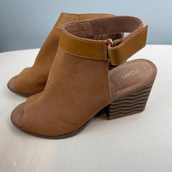 TOMS suede leather peep toe heels Size 9 - Picture 5 of 7